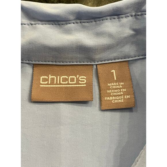Chico's Blue Button up roll tab shirt size 1 (8) medium - Picture 3 of 10